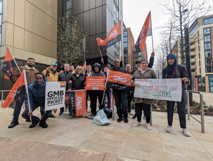 DWP security guards organised by GMB on strike in Leeds. Photo: Iain Dalton