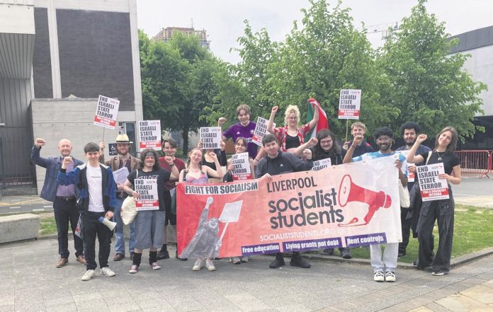 Liverpool Socialist Students rallying before marching to the encampment. Photo: Alex Smith