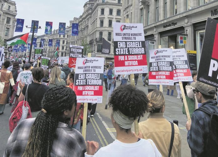 Socialist Party placards at the London Gaza demo. Photo: London SP