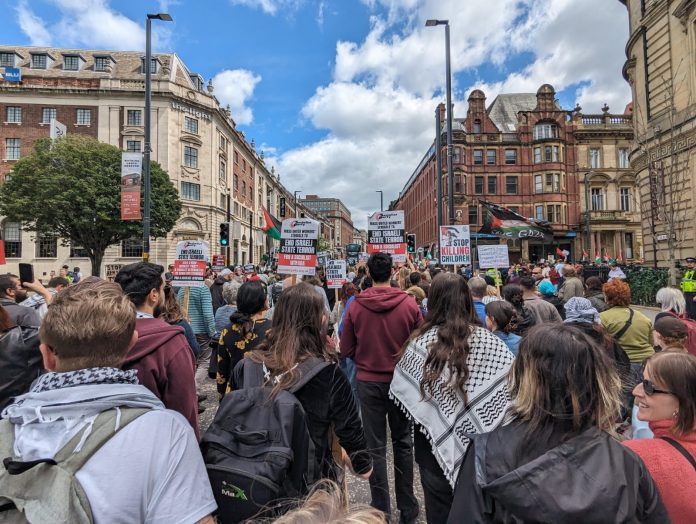 Protest in Sheffield against war on Gaza. Photo: Sheffield SP