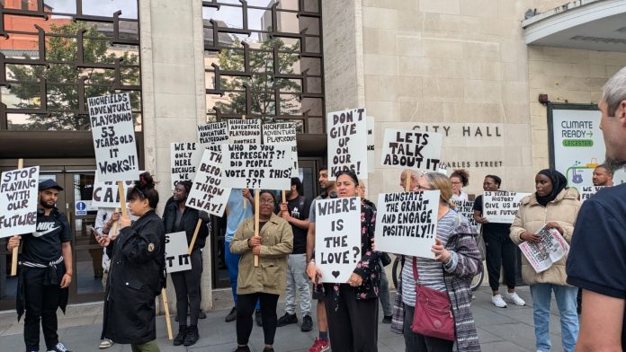 Protest against Leicester council closing adventure playgrounds. Photo: Steve Score