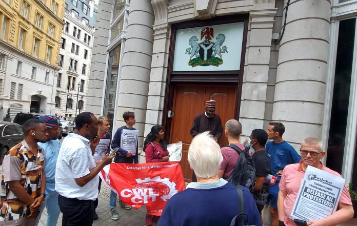 Protest outside the Nigeria High Commission in London. Photo: London SP