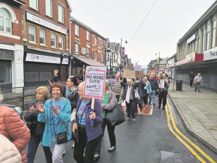 Protest in Blackwood against cuts. Photo: Dave Reid