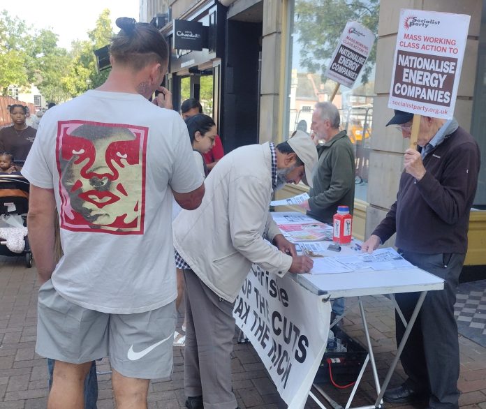Energy nationalisation - 31-08-24 - Robert Charlesworth scaled Carlisle campaign stall. Photo; Robert Charlesworth