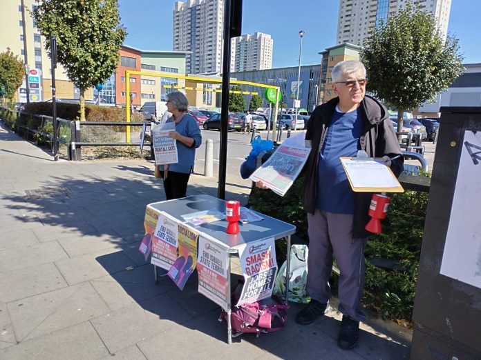 WhatsApp Image 2024-09-18 at 11.33.22 Socialist Party campaigning against library closures in Edmonton Green. Photo: Enfield Socialist Party