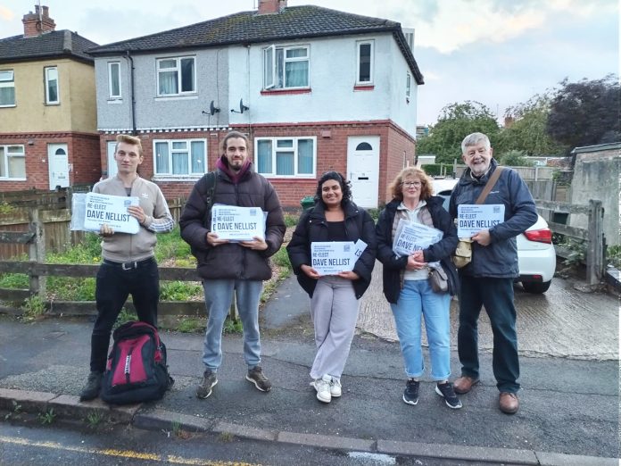 Dave Nellist (right) campaigning in St Michaels. Photo: Coventry Socialist Party