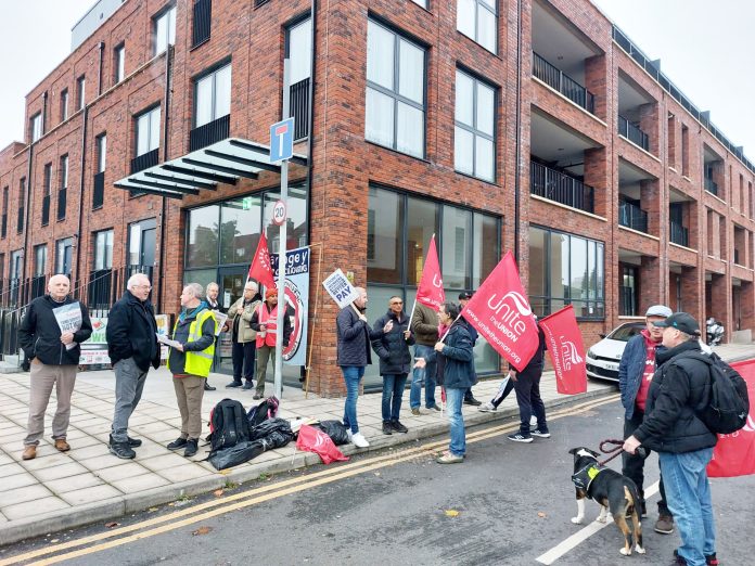 Haringey maintenance and repairs workers on strike against the Labour council. Photo: Rob Williams