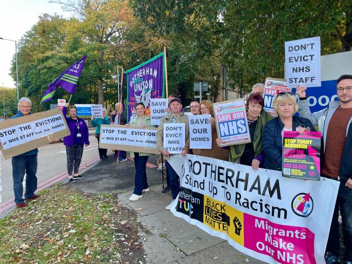 Protesting against evicition of NHS staff at Rotherham Hospital Photo Mick Suter