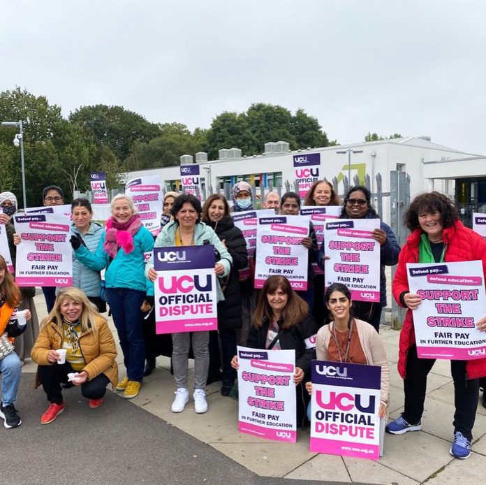 UCU members in FE on strike in 2022. Photo: London Socialist Party