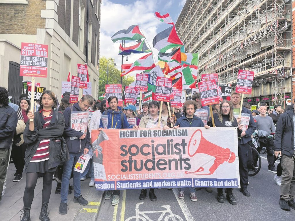 Socialist Students contingent on protest against war on Gaza. Photo: London SP