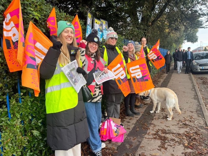 Itchen sixth form college on strike. Photo: Southern SP