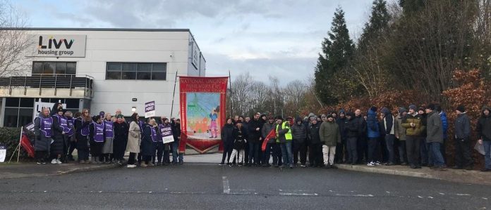 WhatsApp Image 2024-11-29 at 12.31.40 Livv housing group picket line. Photo: Merseyside SP