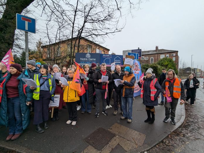Notre Dame sixth form strike. Photo: Iain Dalton