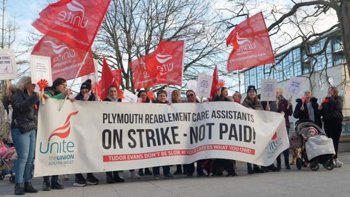 Plymouth care workers on strike. Photo: Ryan Aldred