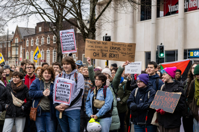 Cardiff students rally against job cuts. Photo: Rhydian Witts