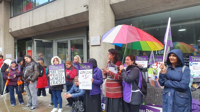 Unison members on strike at Kings College London in 2022. Photo: Mary Finch