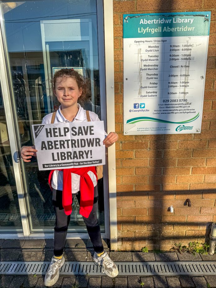 Abertridwr library protest Photo: Mariam Kamish