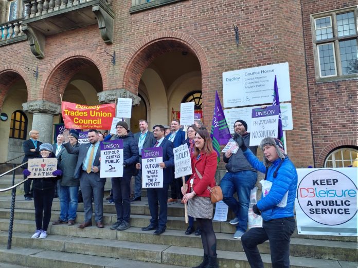 Dudley Leisure Centre protest. Photo: Black Country Socialist Party
