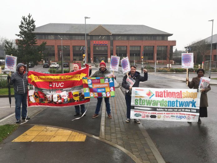 Scott at Tesco HQ fighting victimisation of union reps. Photo: Socialist Party