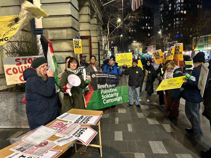 Rally outside Newham council against cuts and council tax hikes. Photo: Newham SP