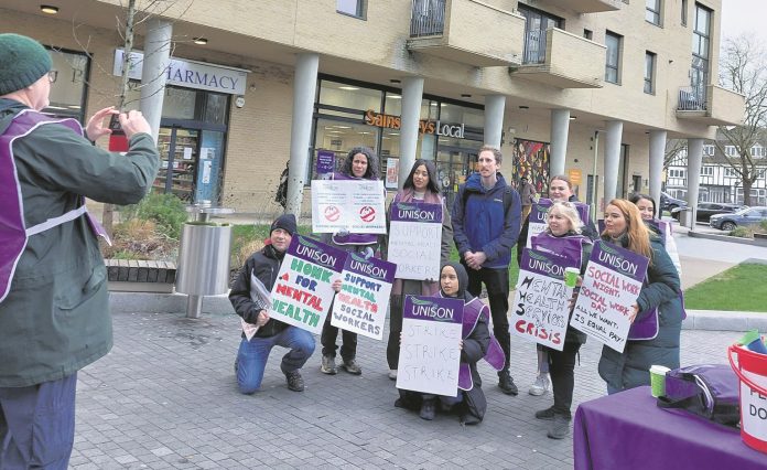 Barnet mental health workers on strike. Photo: Socialist Party