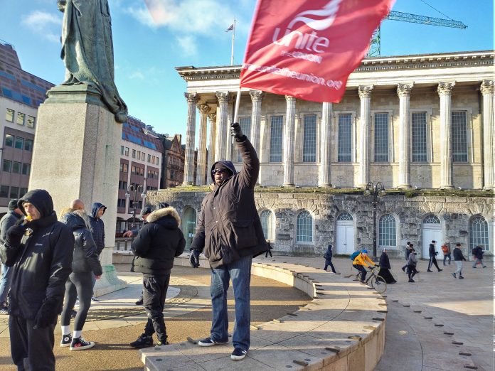 Unite bin worker at protest in Birmingham. Photo: Birmingham Socialist Party