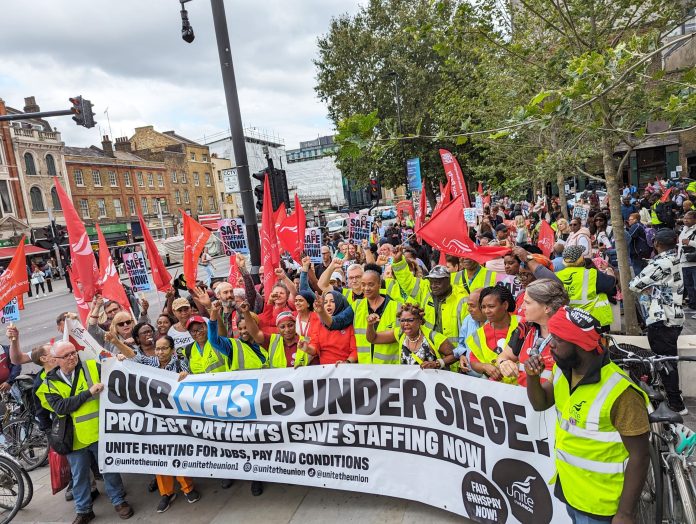 Black workers at the forefront of the Barts NHS strikes in 2023. Photo: James Ivens