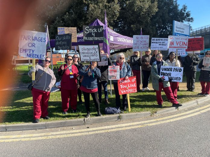 South West phlebotomists in Unison strike. Photo: Glos SP