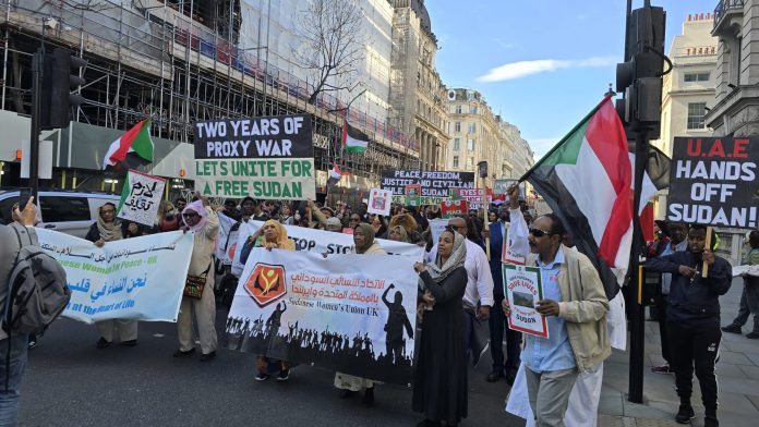 Protest against the war in Sudan in London. Photo: John Gillman