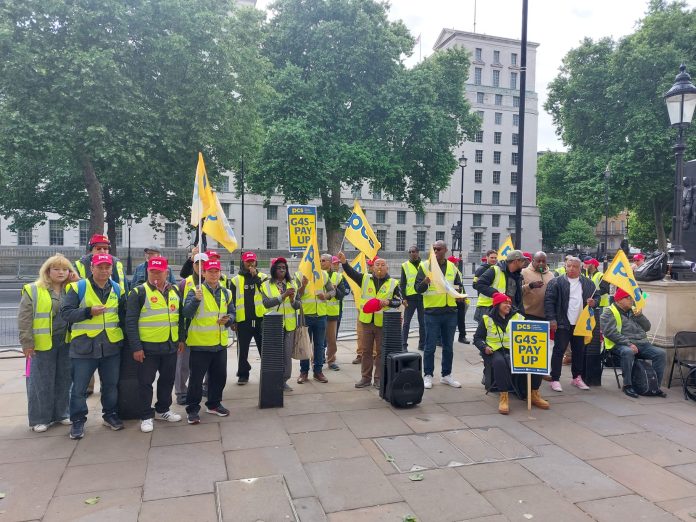 Facilities management staff on strike, May 2025. Photo: Rob Williams