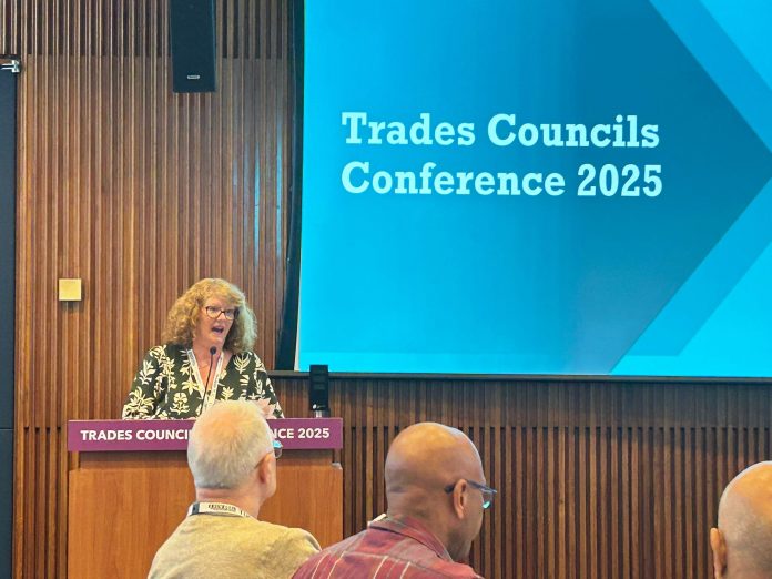 Socialist Party member Jane Nellist speaking at the Trades Councils Conference. Photo: SP