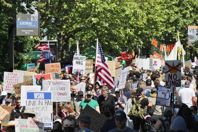 No Kings protest in Seattle on 14 June. Photo: Sounderbruce/CC
