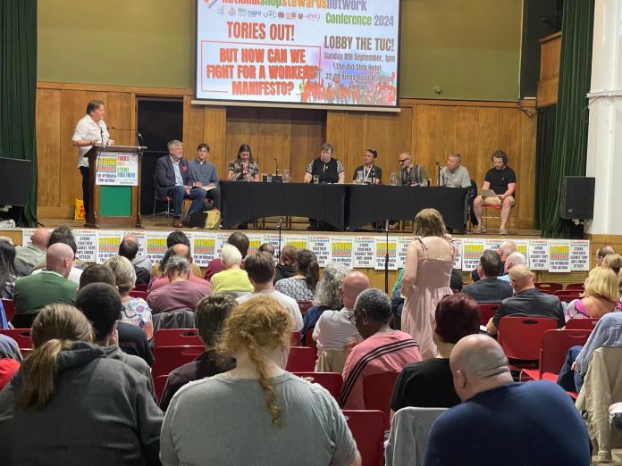Bakers' union president Ian Hodson speaking at NSSN conference 2024