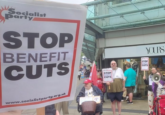 Swansea protest against disability benefits cuts. Photo: Alec Thraves