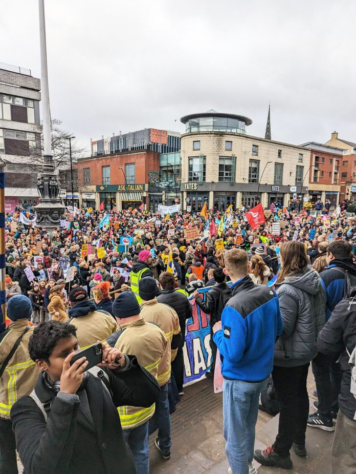 NEU members on strike alongside other public sector workers in 2023. Photo: Yorkshire Socialist Party