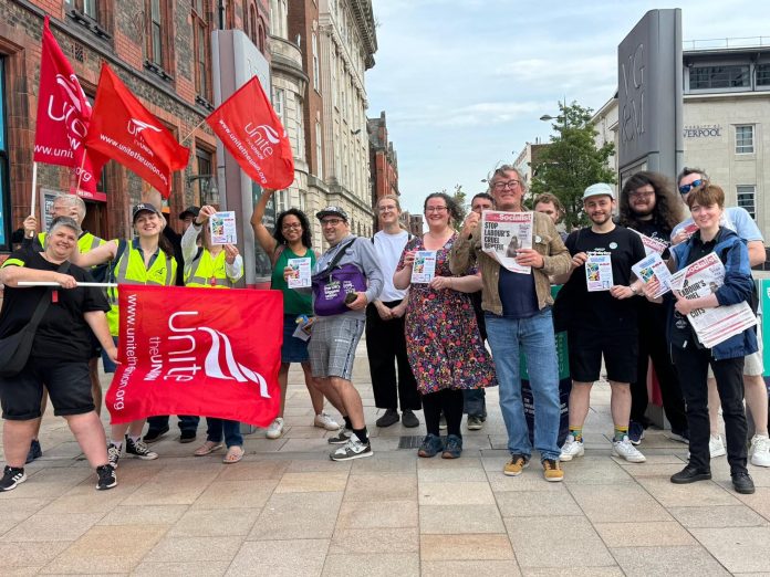 Unite striking with UCU at Liverpool uni last month. Photo: Liverpool Socialist Students