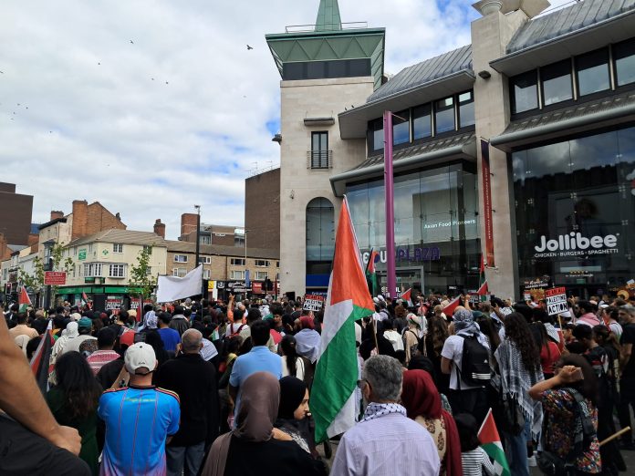 WhatsApp Image 2025-06-29 at 20.56.51 Leicester March for Palestine. Photo: East Mids SP