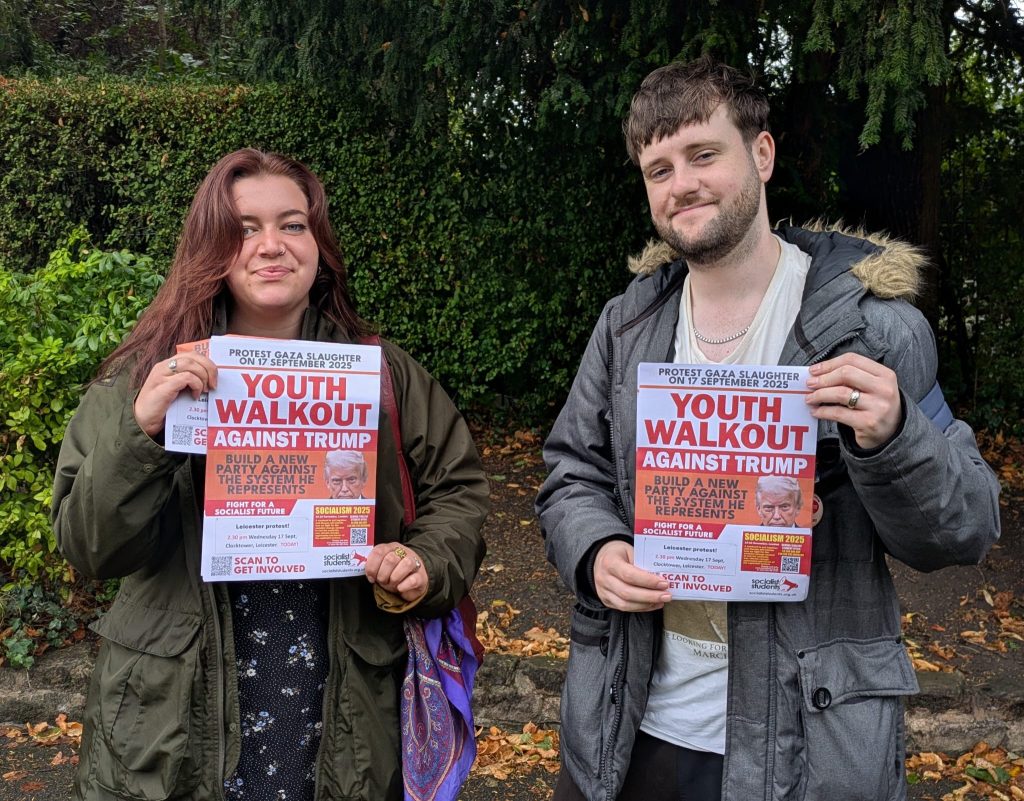 Trump walkouts 17.9.25: Part of the leafleting team at WQE 6th form college in Leicester