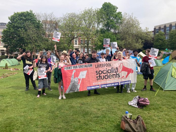 Liverpool Socialist Students at a Gaza encampment Photo: Liverpool Socialist Students