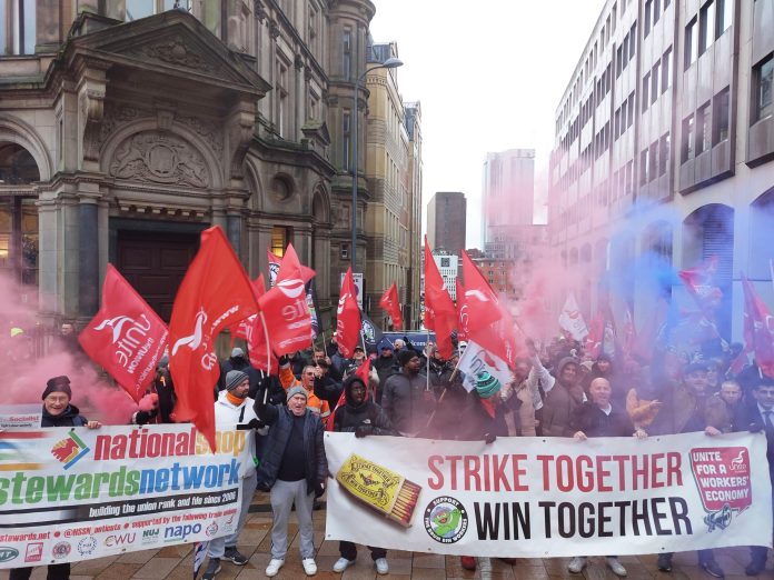 1st day agency 1 Birmingham bin strike demo as agency workers joined the strike Photo: Brum SP