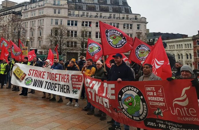 council lobby Jan 2026 1 scaled Birmingham bin strikers braving storms to Lobby the Labour council on 27 January Photo: Nick Hart