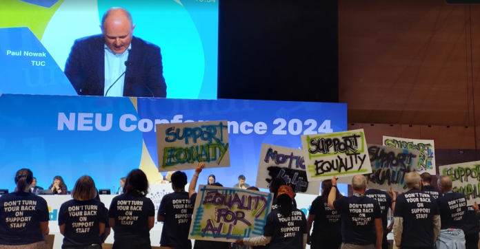 Protesting during TUC general secretary Paul Nowak's speech Photo: Sheila Caffrey