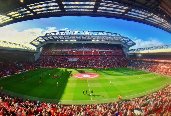 Panorama_of_Anfield_with_new_main_stand_(29676137824) Anfield, Liverpool FC's stadium Photo: Ruaraidh Gillies/CC