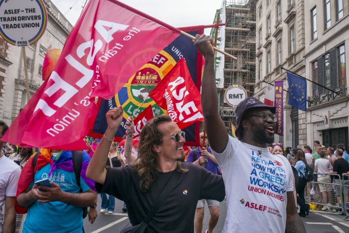 Aslef members at London Pride Photo: Paul Mattsson