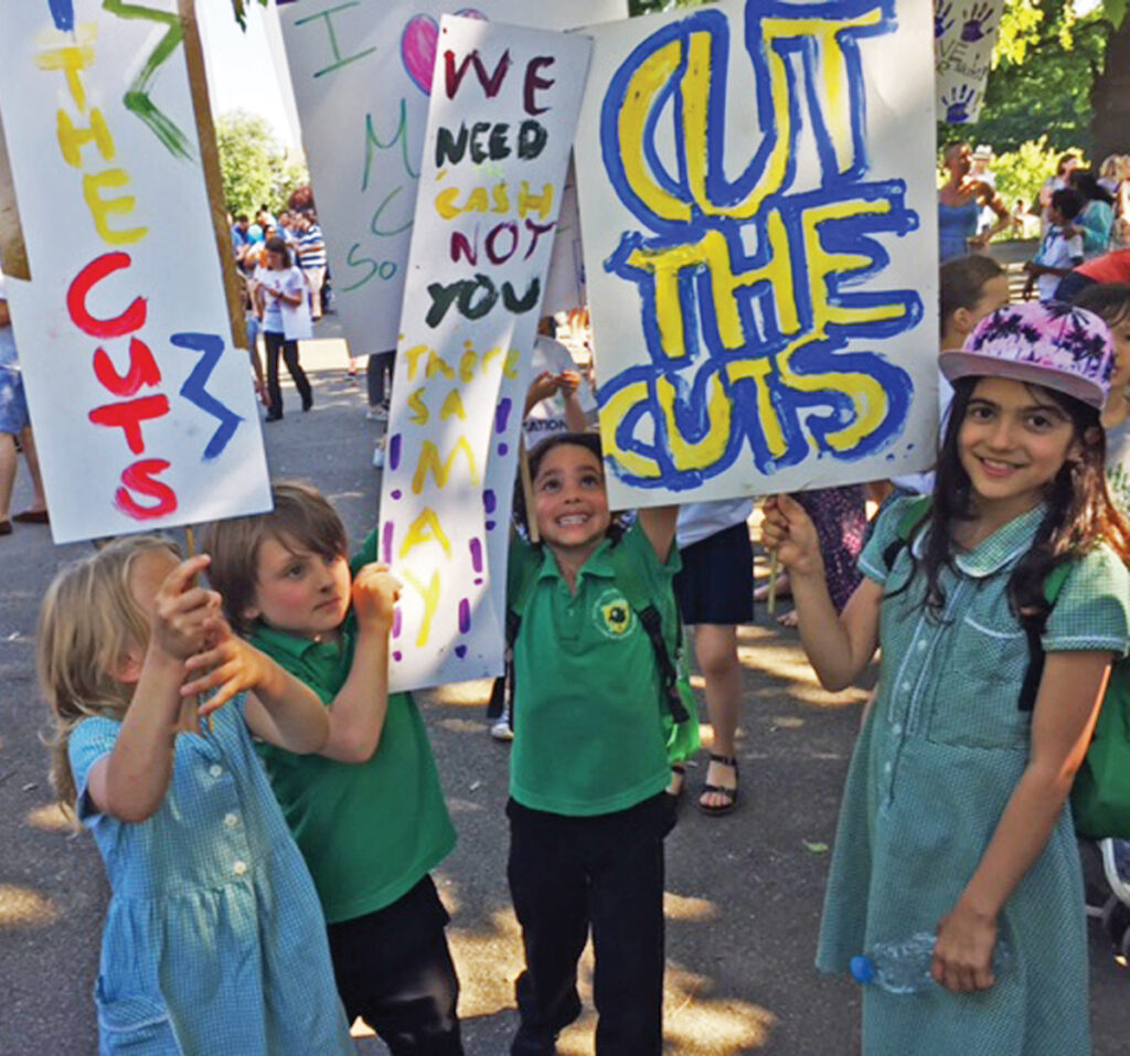 Primary schoolchildren demonstrating against Tory attacks on education, credit: Hackney Socialist Party