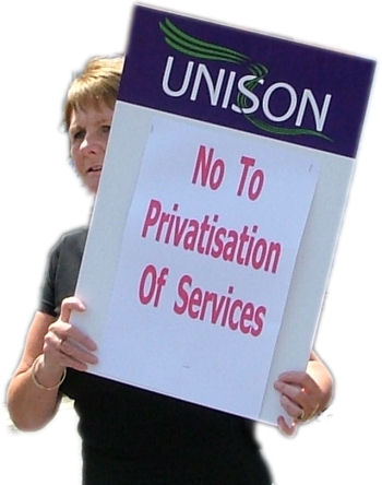No to privatisation of services. Swansea Unison workers protest against cuts and privatisation in Wales, credit: Socialist Party Wales (uploaded 16/06/2010)