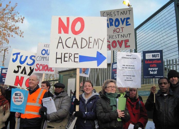 16 February 2011 teachers at Chestnut Grove School in Balham, Wandsworth, south London, went on strike to show their opposition to the school becoming an academy (uploaded 25/01/2012) 16 February 2011 teachers at Chestnut Grove School in Balham, Wandsworth, south London, went on strike to show their opposition to the school becoming an academy (uploaded 25/01/2012)